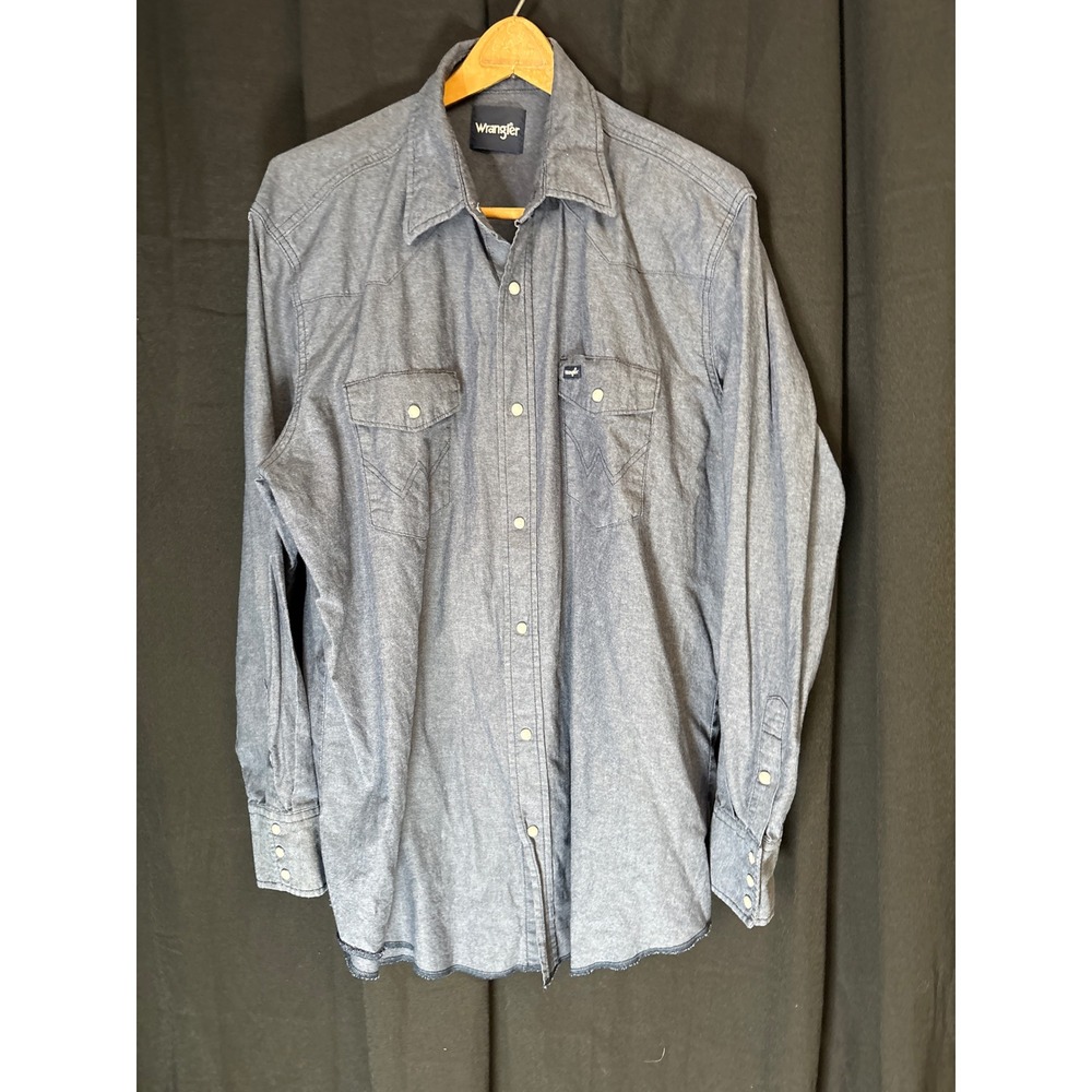 Wrangler Mens Blue Western Pearl Snap Long Sleeve Shirt 2XT Tall Fit Chambray